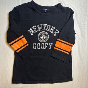 SPAO x Disney Goofy “New York” Graphic 3/4 Long Sleeve Shirt | Black | Size S
